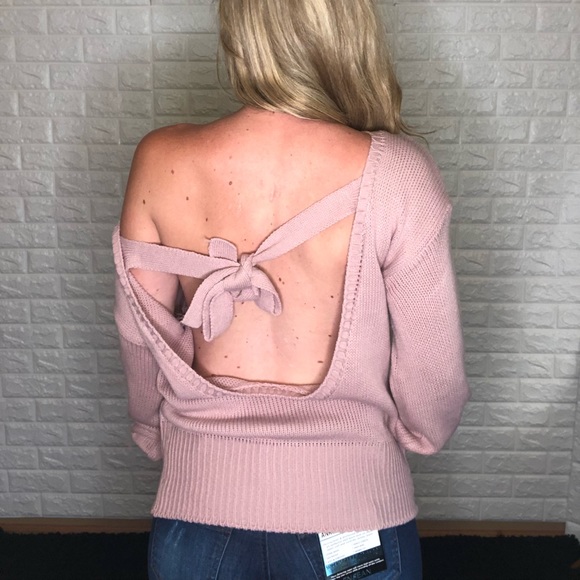 Pink Knit Sweater with Low Back and Bow on Back - Picture 4 of 4